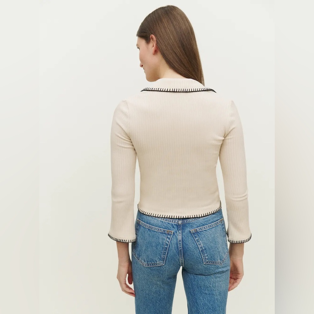 NWT Reformation Nolen Knit Collared Stitch Detail Top Bone XS Academia Casual - Picture 2 of 9